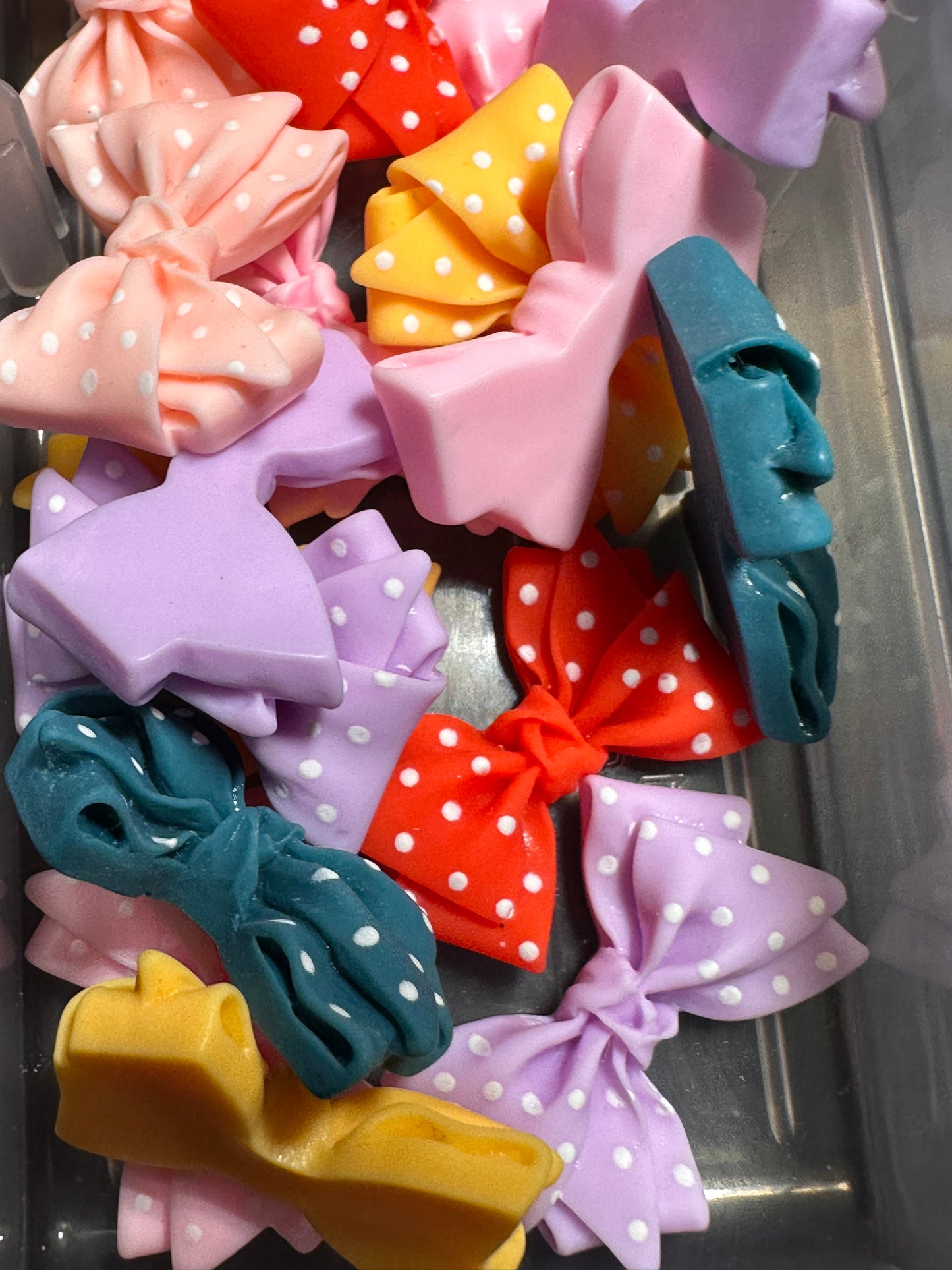 Bow acrylic flat back charms/ Three (3) charms included assorted colors/phone case charms/ DIY/polka dot bows