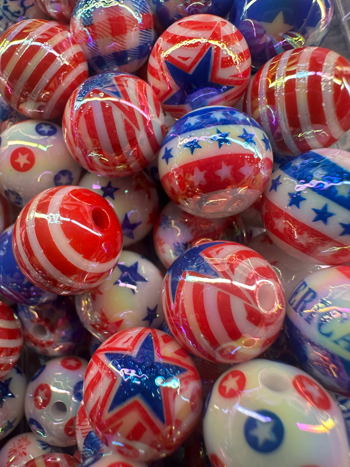 Patriotic USA themes on them included/ Bead/ beadable pen/ keychain bead/ Patriotic beads/ Ten random (10) beads/16mm