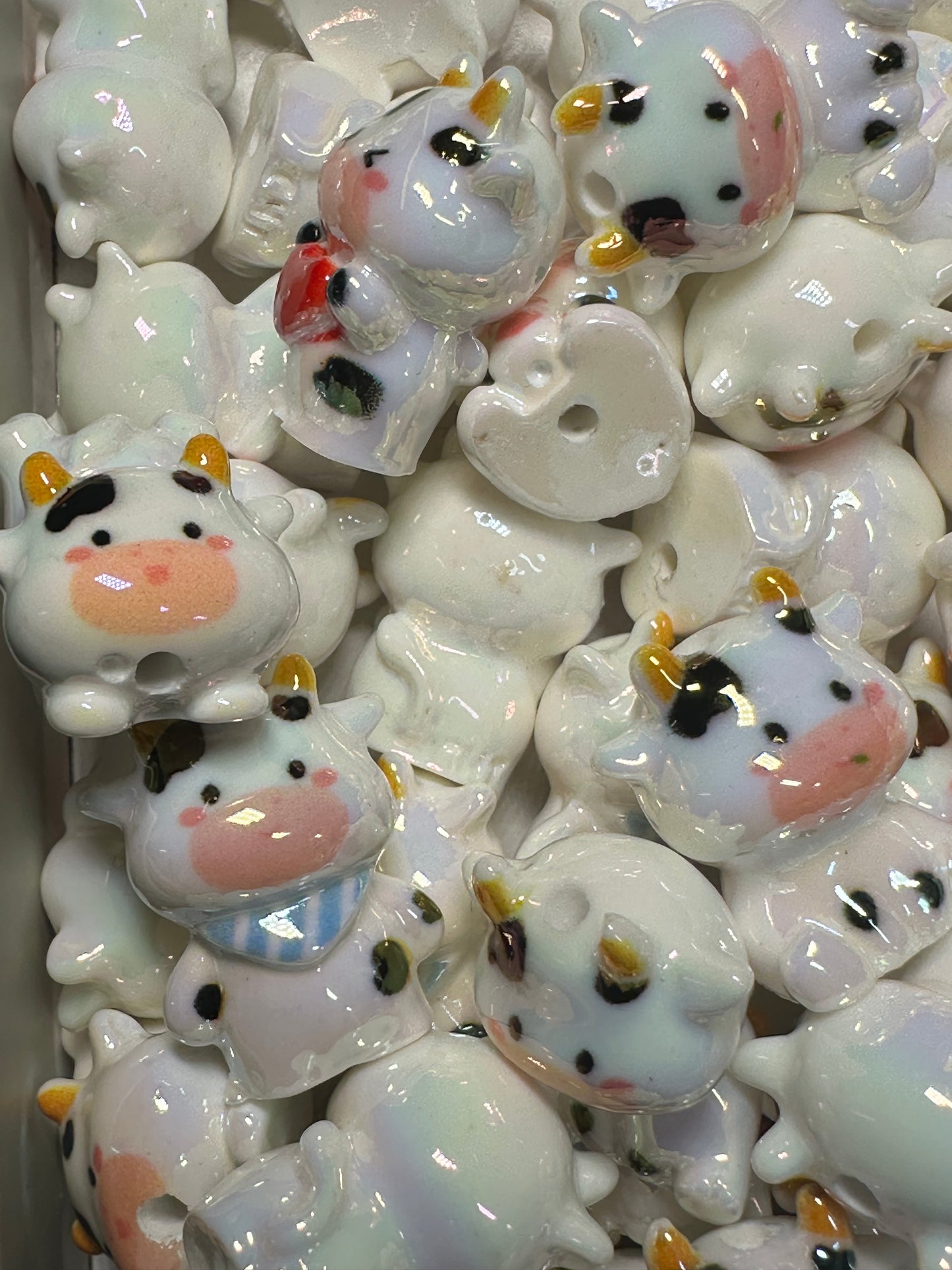 Five (5) acrylic 3D cow shaped design beads included/ jewelry Bead/ beadable pen beads/ keychain bead/ DIY