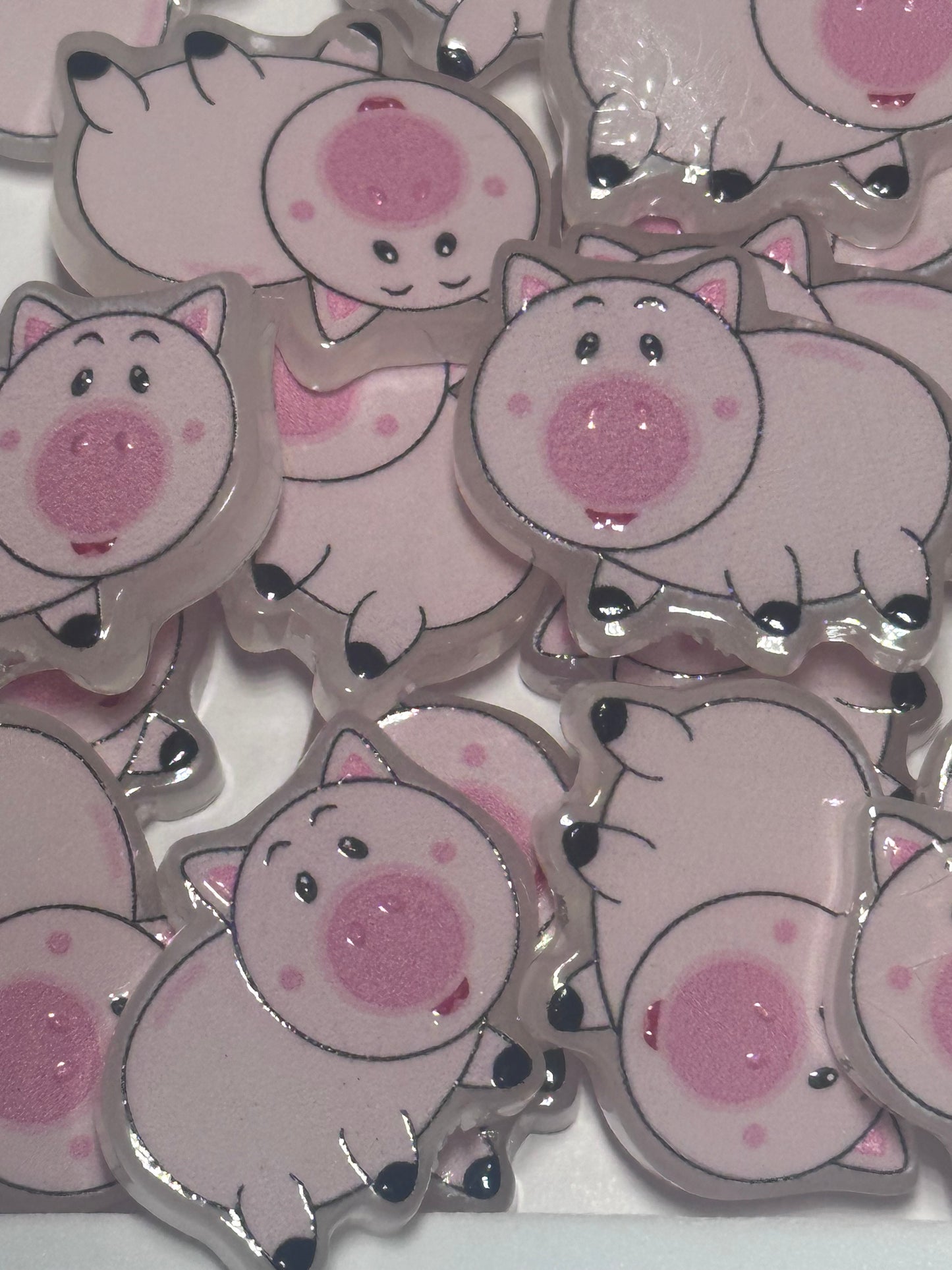 Cute Pink Pig acrylic focal bead- set of 2/ focal bead/ pen beading / keychain bead/
