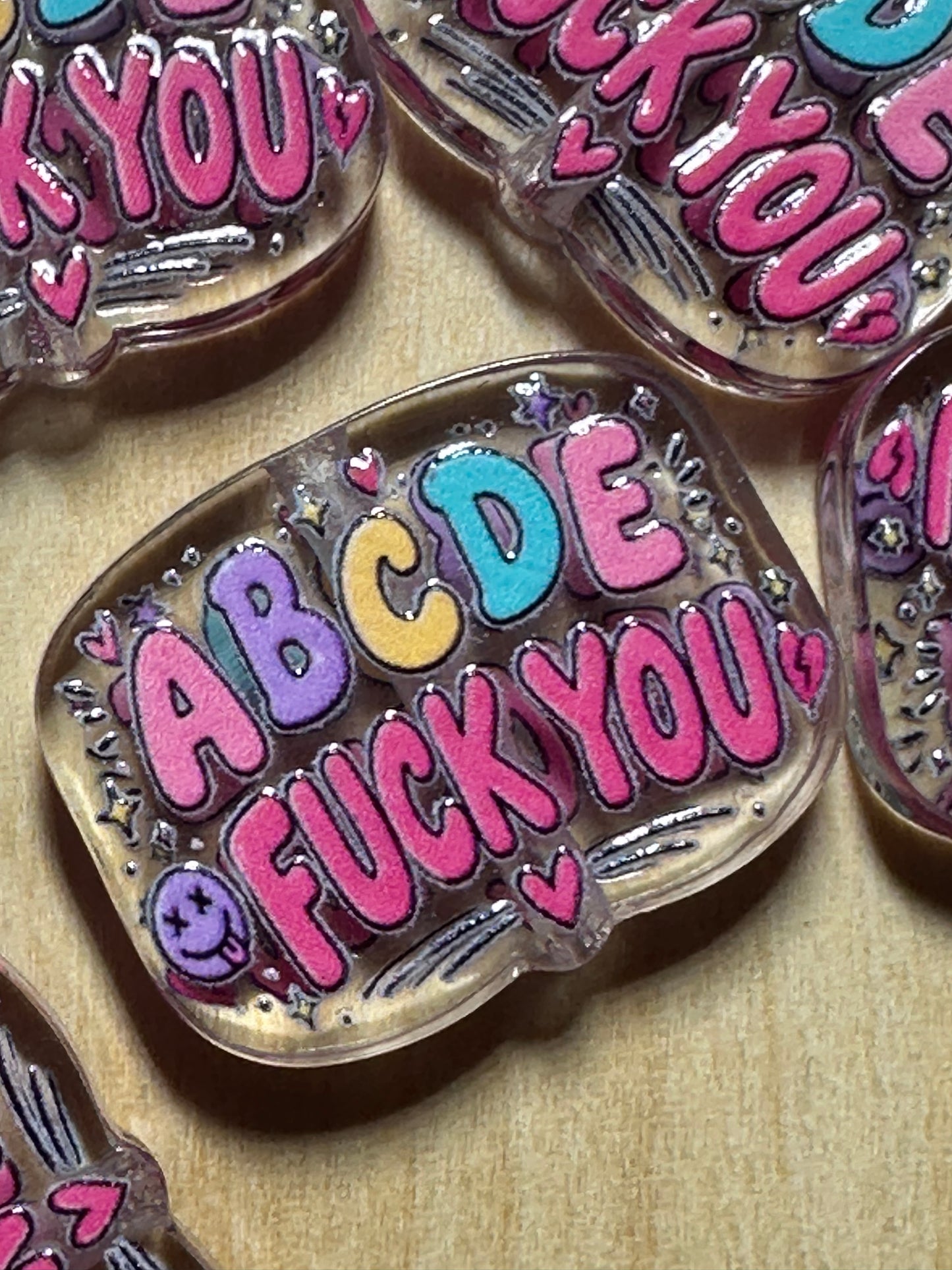ABCDE FU acrylic focal bead- set of 2/ focal bead/ pen beading / keychain bead/