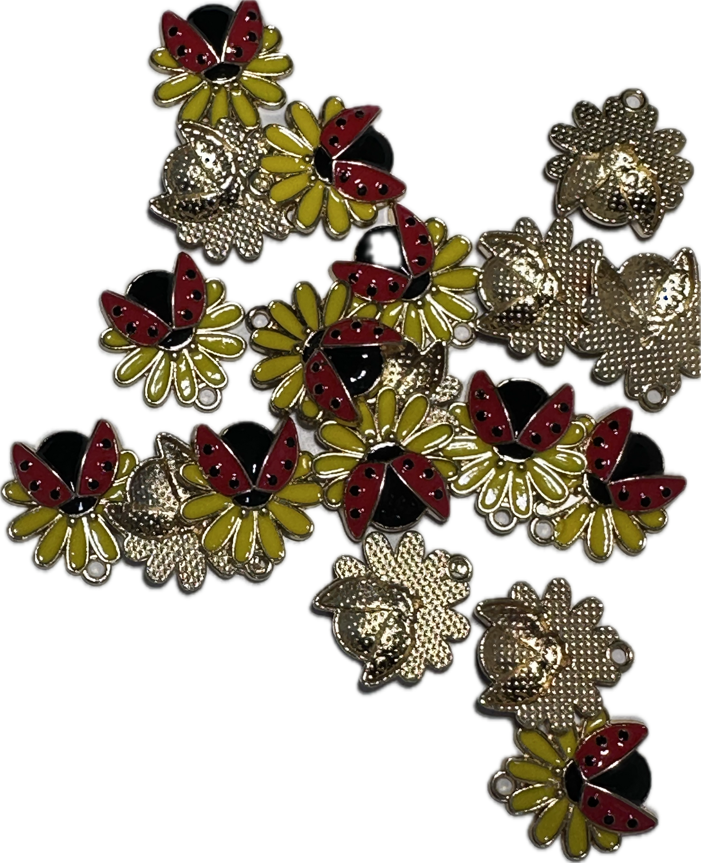 Ladybug on daisy Enameled metal charms// DIY charm bracelet/ DIY necklace