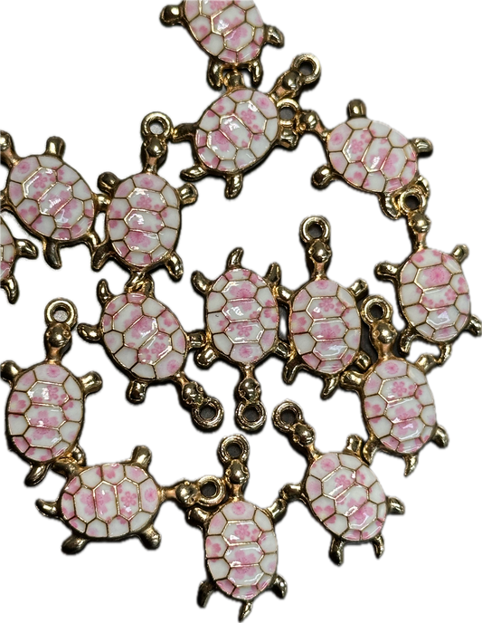 Pink enameled metal turtle charm/ DIY-earrings,necklace,charm bracelet/ sea turtle