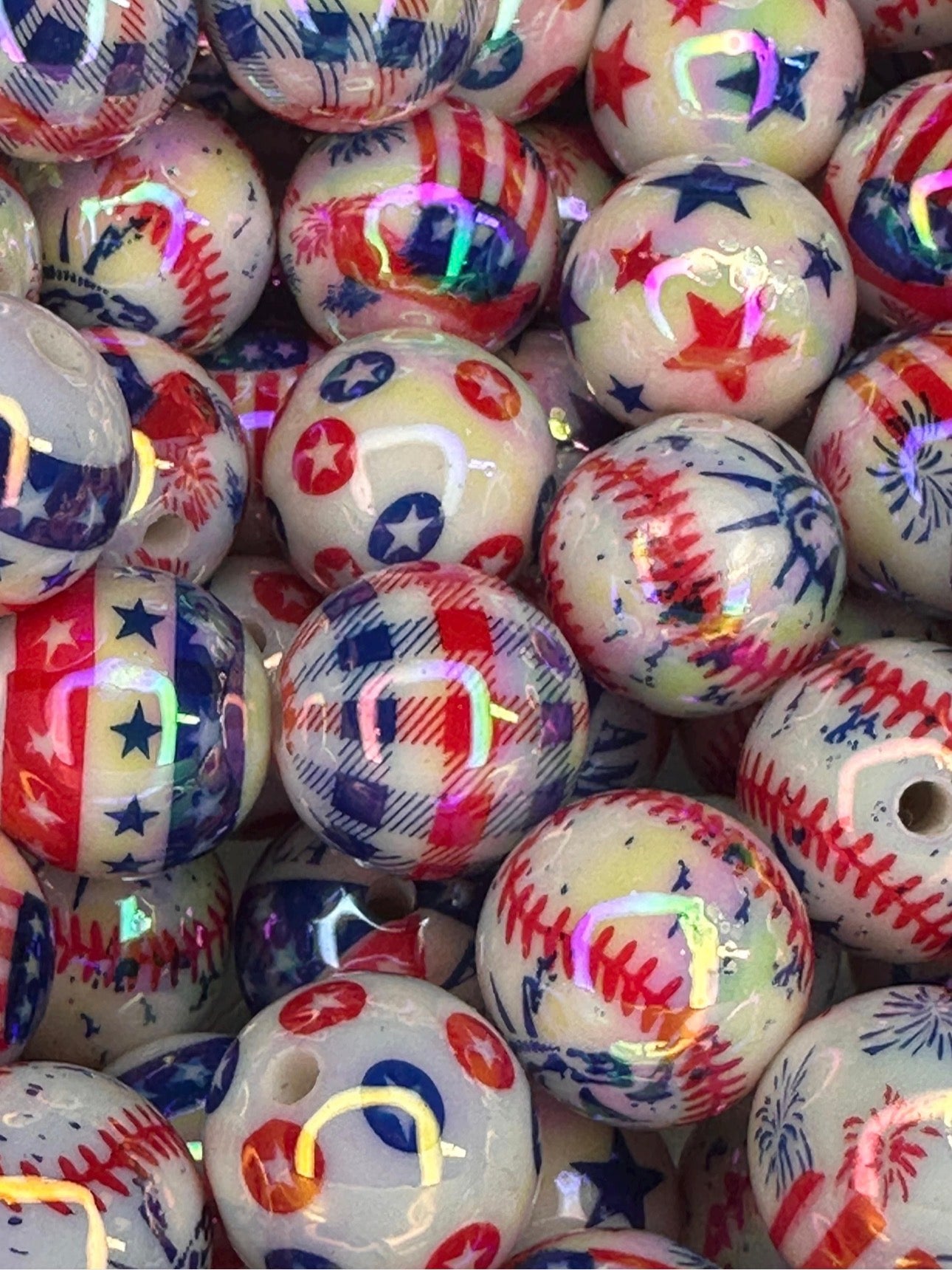 Patriotic USA themes on them included/ Bead/ beadable pen/ keychain bead/ Patriotic beads/ Ten random (10) beads/16mm