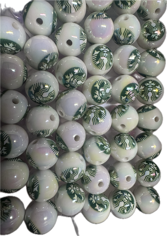 Coffee on white jelly beads/ Ten (10) acrylic assorted colors pattern round shaped beads included/ jewelry Bead/ beadable pen beads/ keychain bead/ DIY/ shiny unique 16mm beads UV coated/