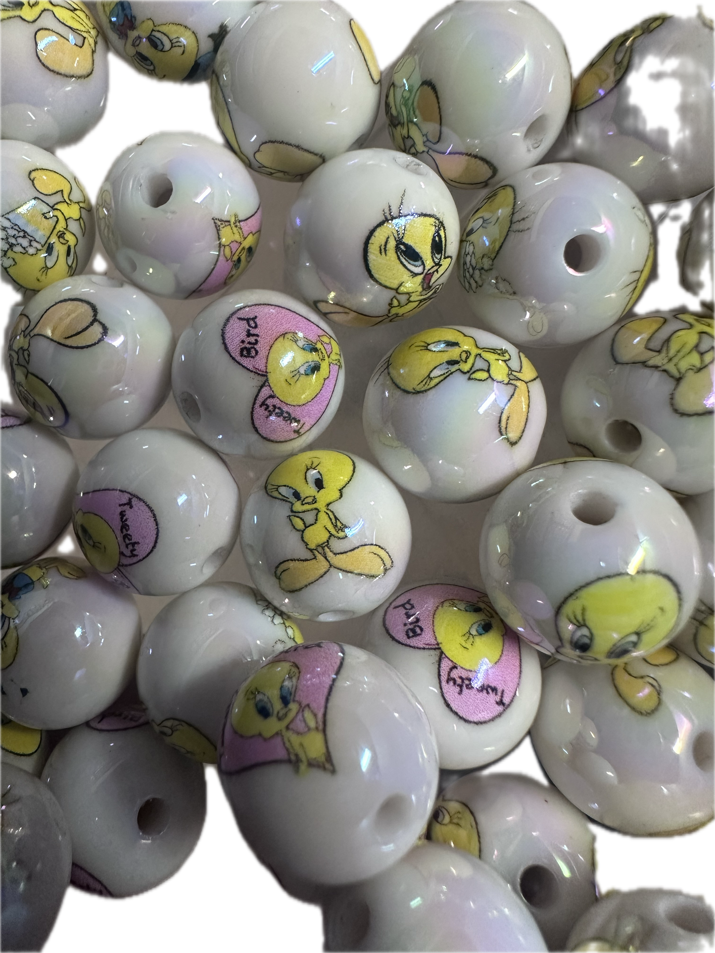 Yellow bird round beads/ Ten (10) included/16mm Bead/ beadable pen/ jewelry/ keychain/