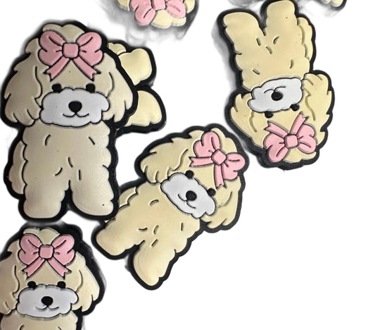 Cute dog with pink bow/Focal Bead/ beadable pen/ Silicone  bead/ keychain bead/ puppy/