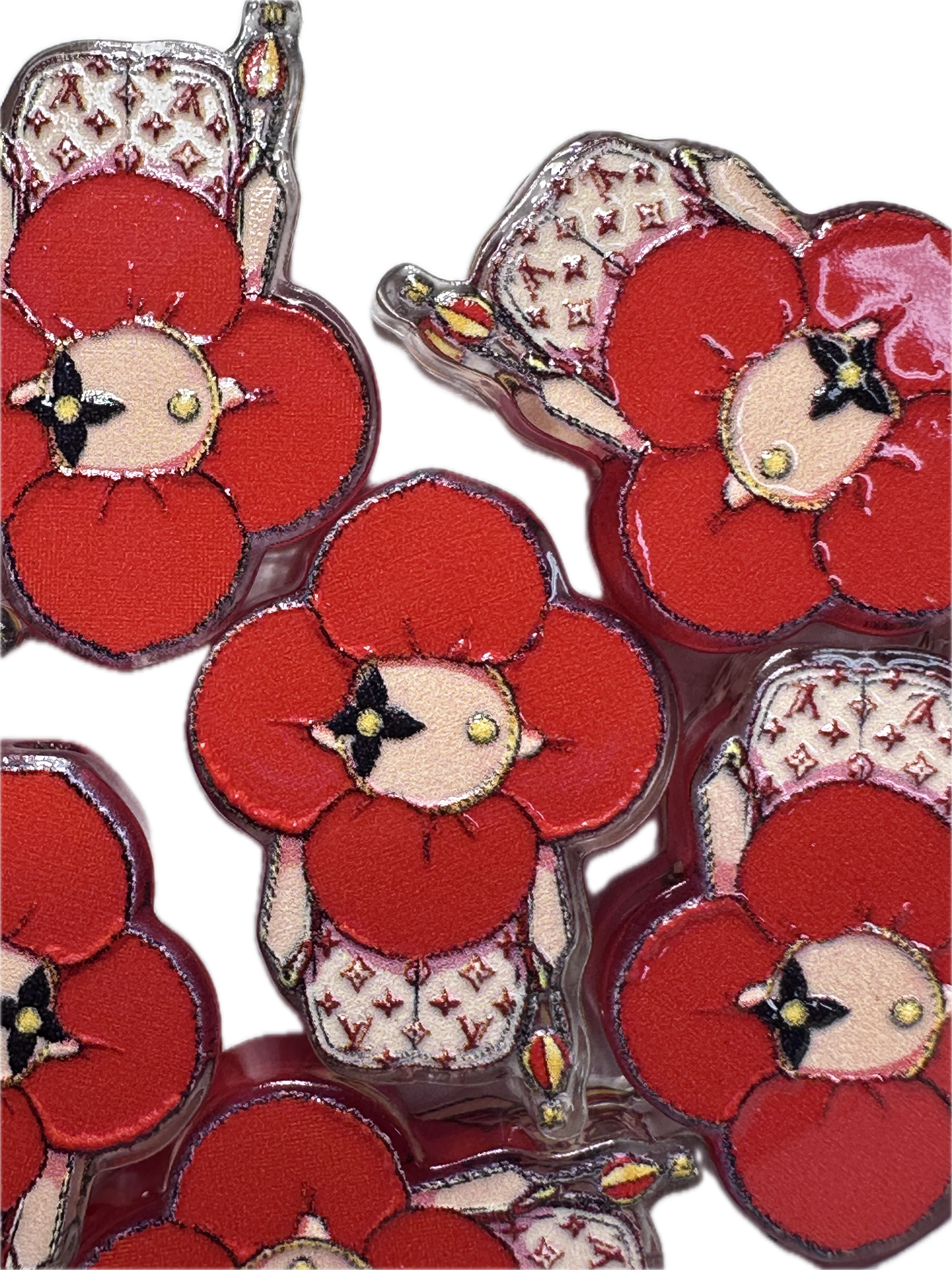 Design Red Flower acrylic focal bead- set of 2/ focal bead/ pen beading / keychain bead/