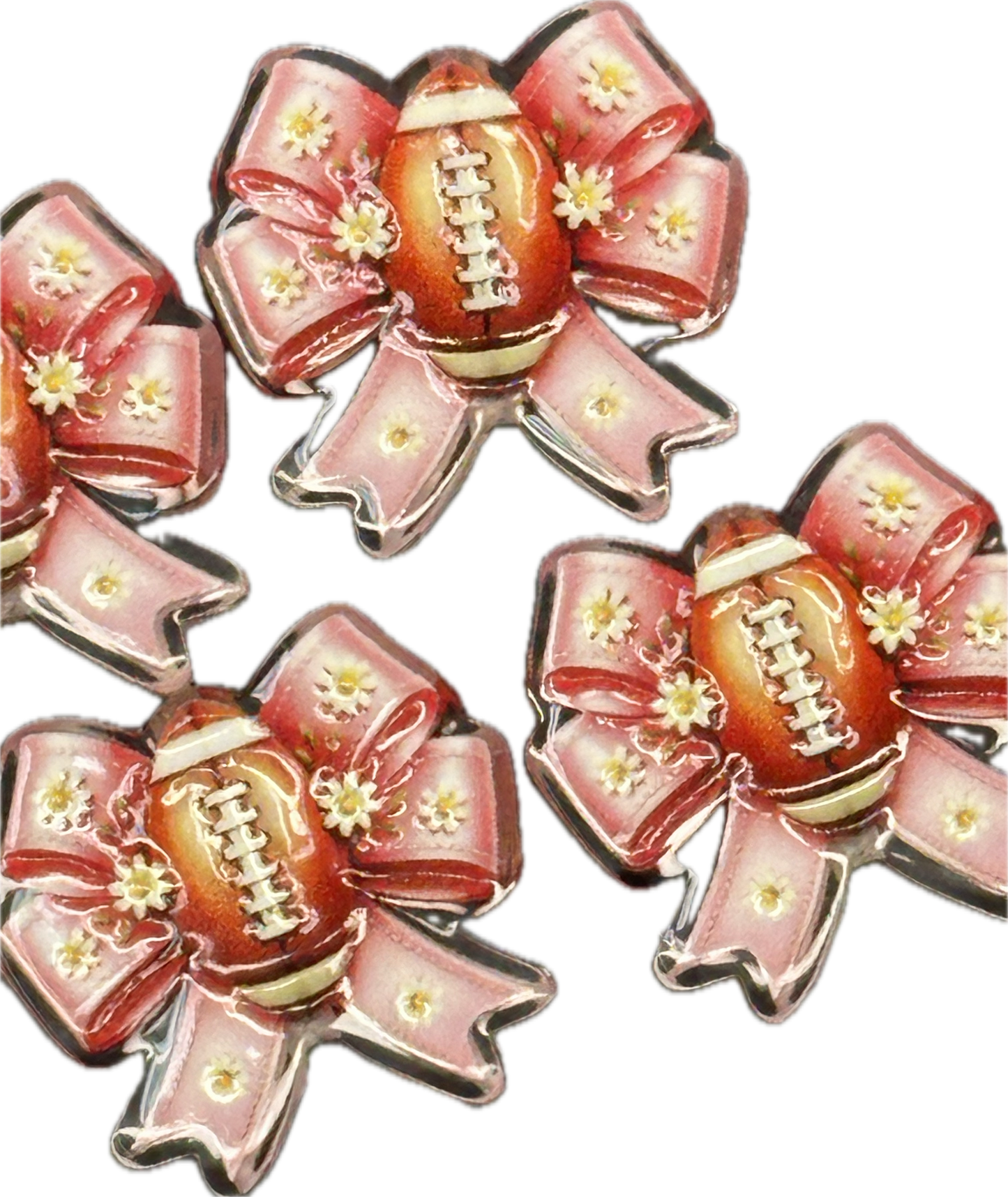 Football pink bow acrylic focal bead- set of 2/ focal bead/ pen beading / keychain bead