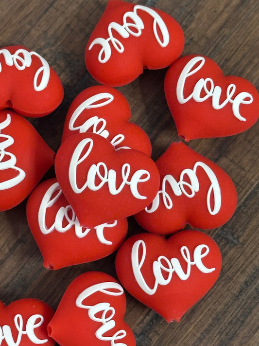 3D Heart Love beads/ beadable pen/ Silicone bead/ keychain bead/Valentines Day hearts/ red heart bead