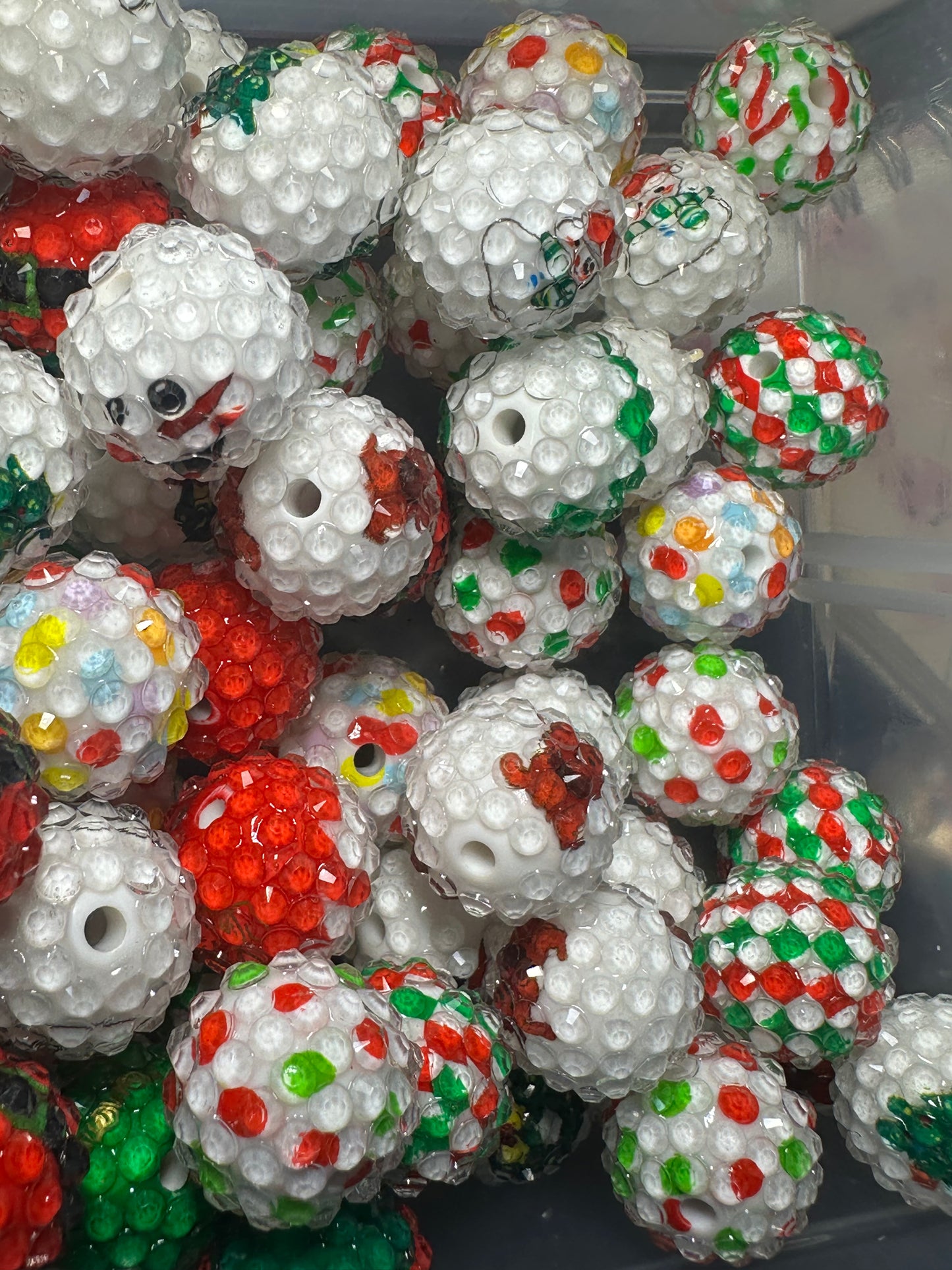 Christmas Mix Rhinestone Bead/Set of five beads-fits beadable pen/ Fancy bead/ keychain bead/Random Mixed Designs for Christmas 20mm