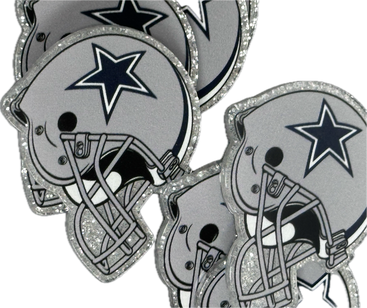 Planar Dallas Cowboys football helmet with a star on it -set of two (2) Badge Reel acrylic pieces/badge reel/ DIY keychain/ blue and grey/ approx. 3 inch