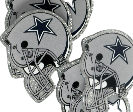 Planar Dallas Cowboys football helmet with a star on it -set of two (2) Badge Reel acrylic pieces/badge reel/ DIY keychain/ blue and grey/ approx. 3 inch