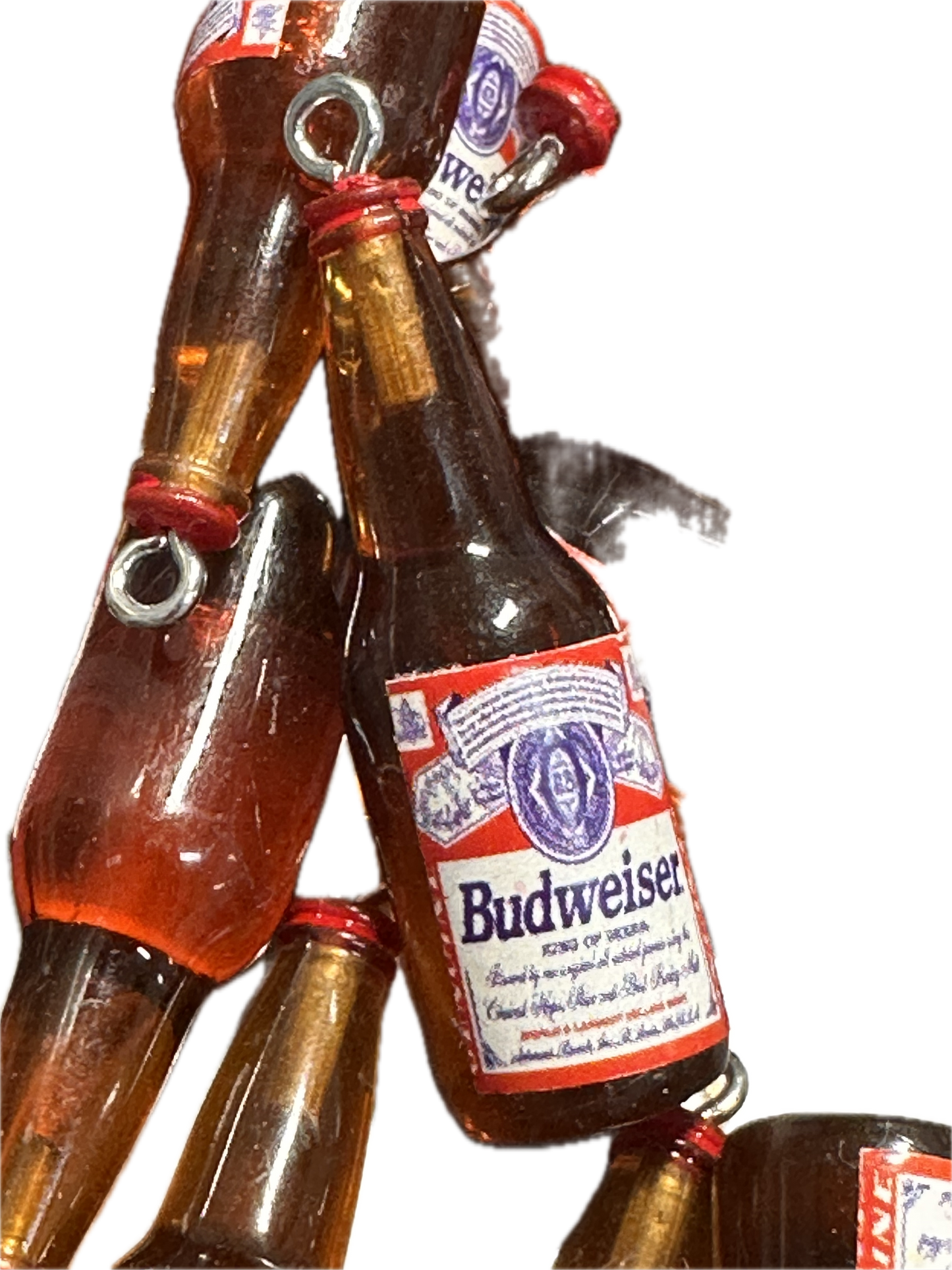 Mini Beer Bottle Charms – Resin Drink Beads for Keychains, Jewelry & DIY Crafts / red and white label