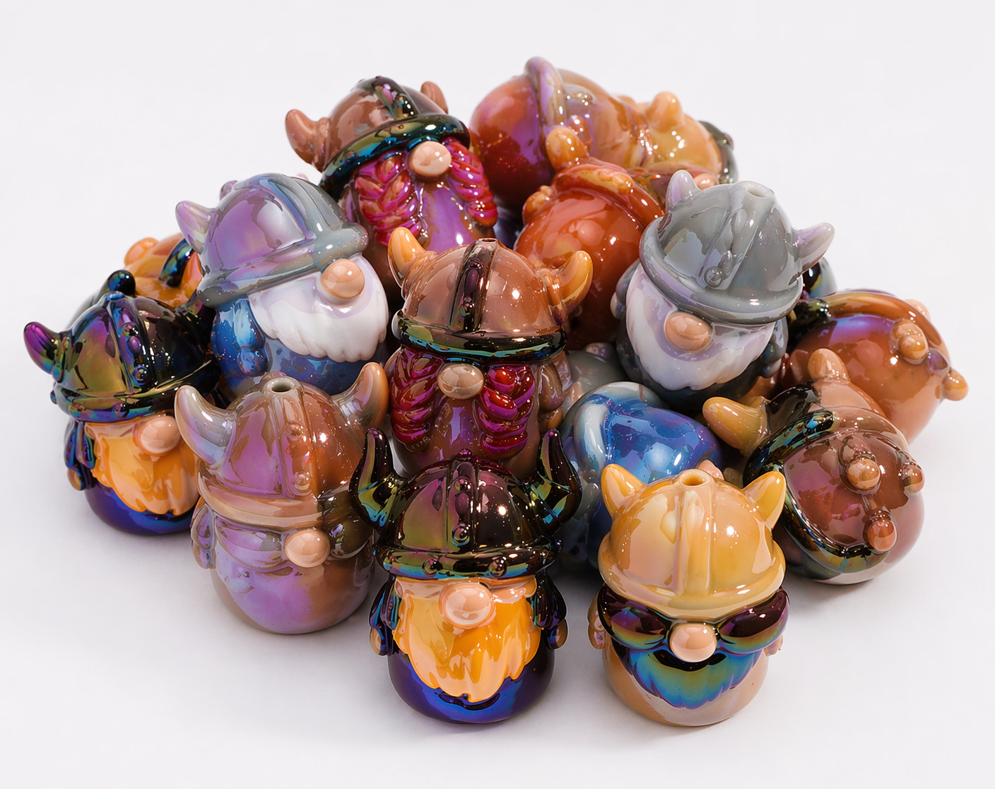 3D horned helmet Viking gnomes acrylic bead/ beadable pen/ fantasy dwarf/ keychain bead/uv coated/set of 2