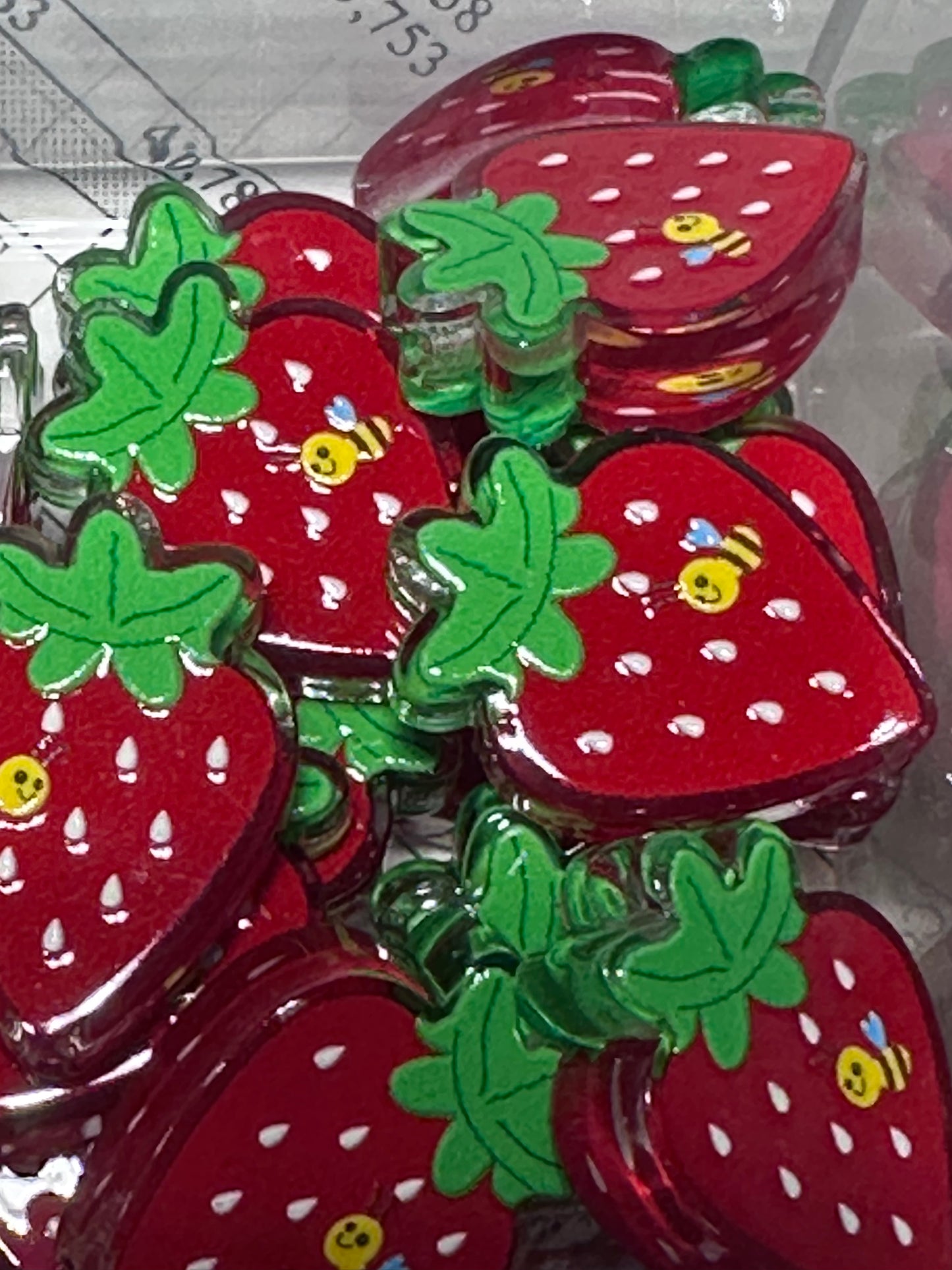Strawberry Bee acrylic focal bead- set of 2/ focal bead/ pen beading / keychain bead/ Summer/Bee