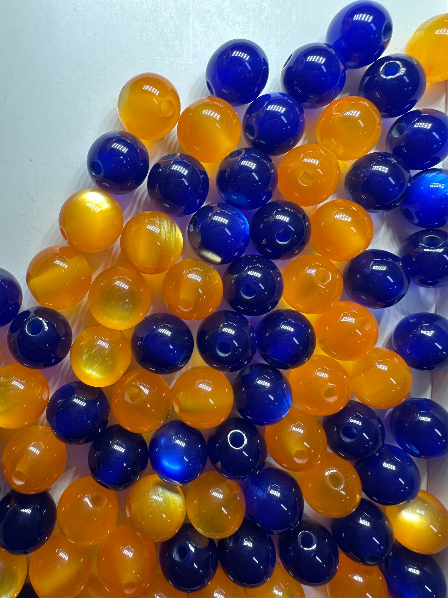 Ten (10) 10mm blue and orange glitter beads included/DIY Bead/jewelry bead/ half and half color/ Gators/Clemson/Broncos