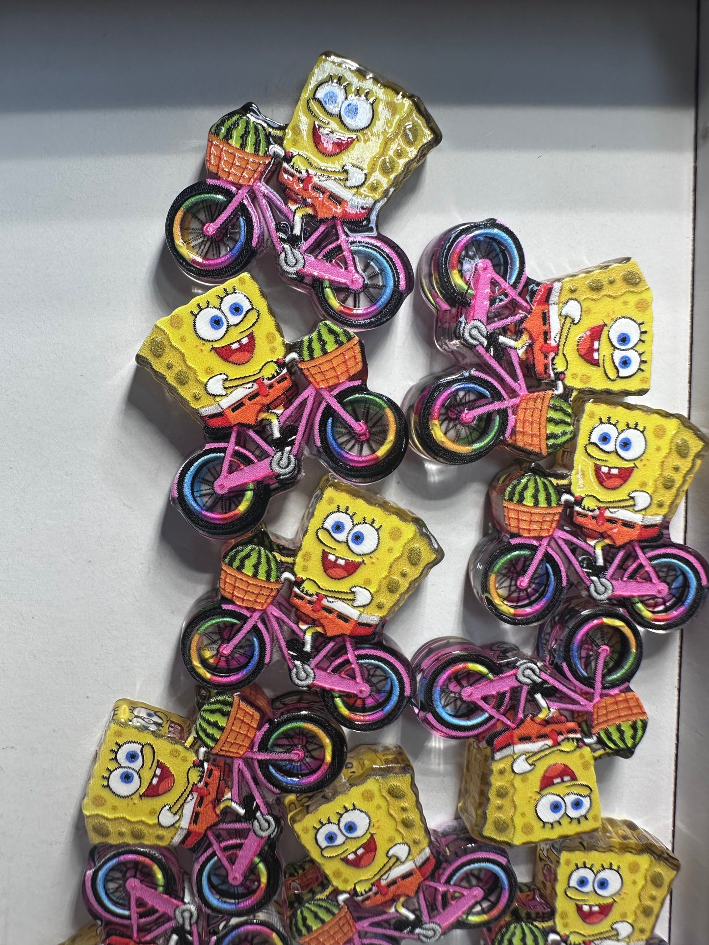 Yellow guy riding a bike acrylic focal bead- set of 2/ focal bead/ pen beading / keychain bead