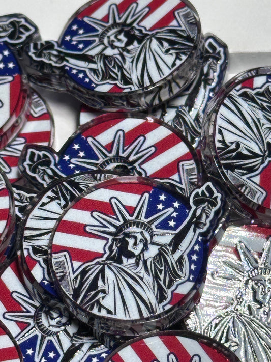 USA Patriotic acrylic focal bead- set of 2/ focal bead/ pen beading / keychain bead/Statue of Liberty