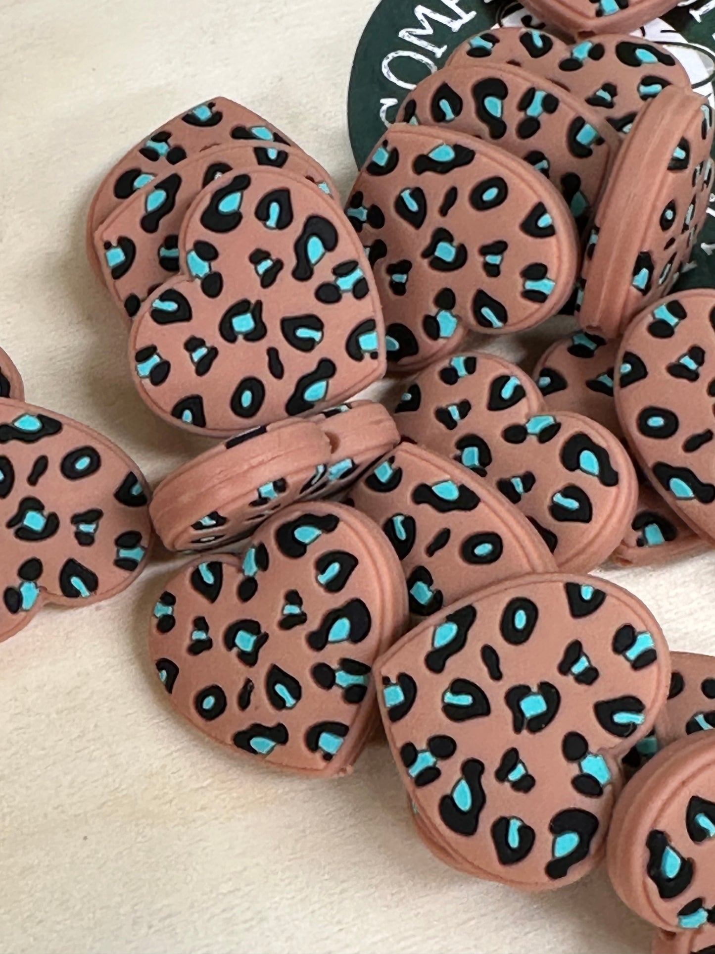 Heart shaped chocolate chip cookie/ teal green spots/ focal bead for pen beading/ DIY