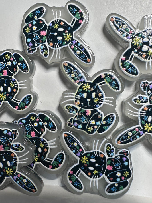 Flowery Bunny acrylic focal bead- set of 2/ focal bead/ pen beading / keychain bead