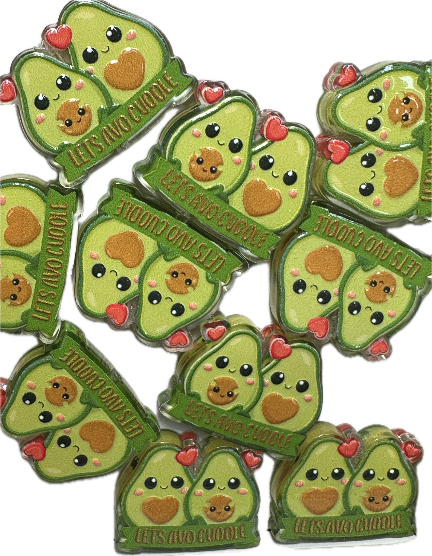 Lets Avocuddle acrylic focal bead- set of 2/ focal bead/ pen beading / keychain bead/ avocados