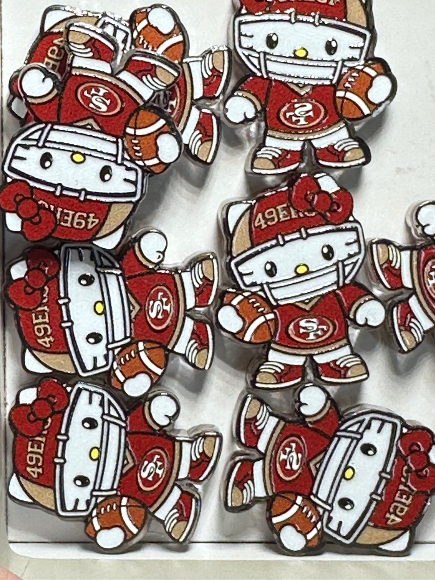 Cat football player with ball acrylic focal bead- set of 2/ focal bead/ pen beading / keychain bead/ red and gold