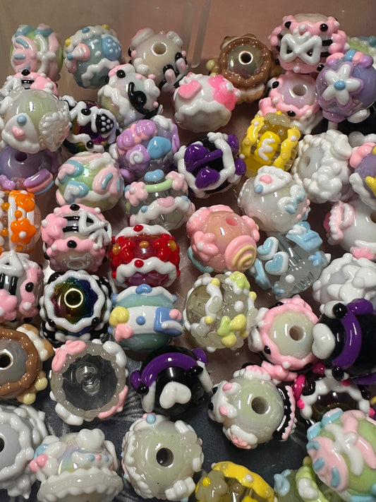 Hand painted handmade Beads – elegant handcrafted beads/hearts and bows beads/ fancy beads