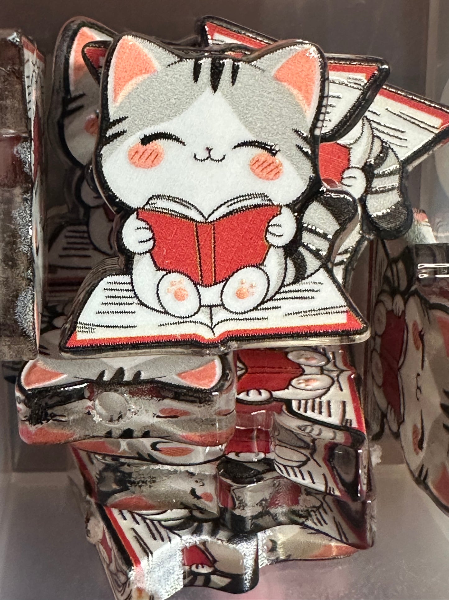 Cat reading a book acrylic focal bead- set of 2/ focal bead/ pen beading / keychain bead/