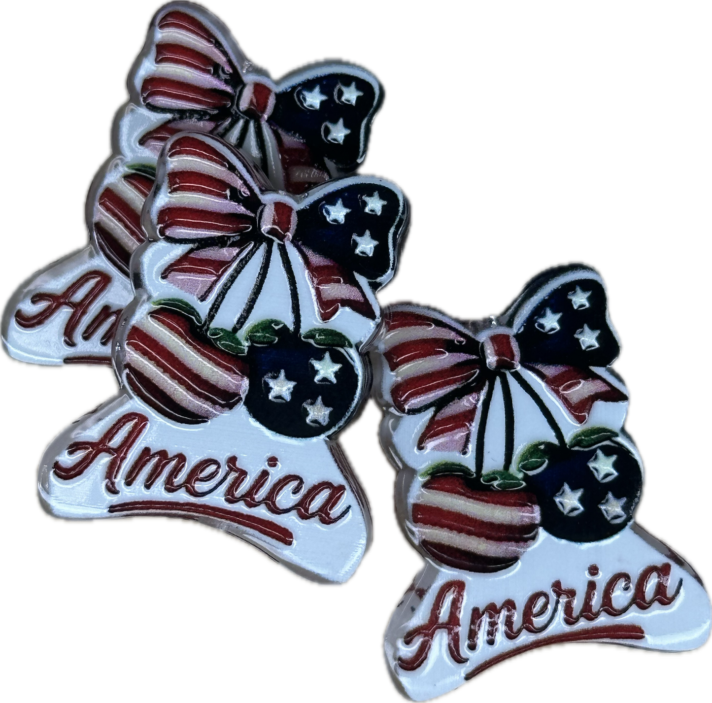 American Flag cherries acrylic focal bead- set of 2/ focal bead/ pen beading / keychain bead/ military/ patriotic