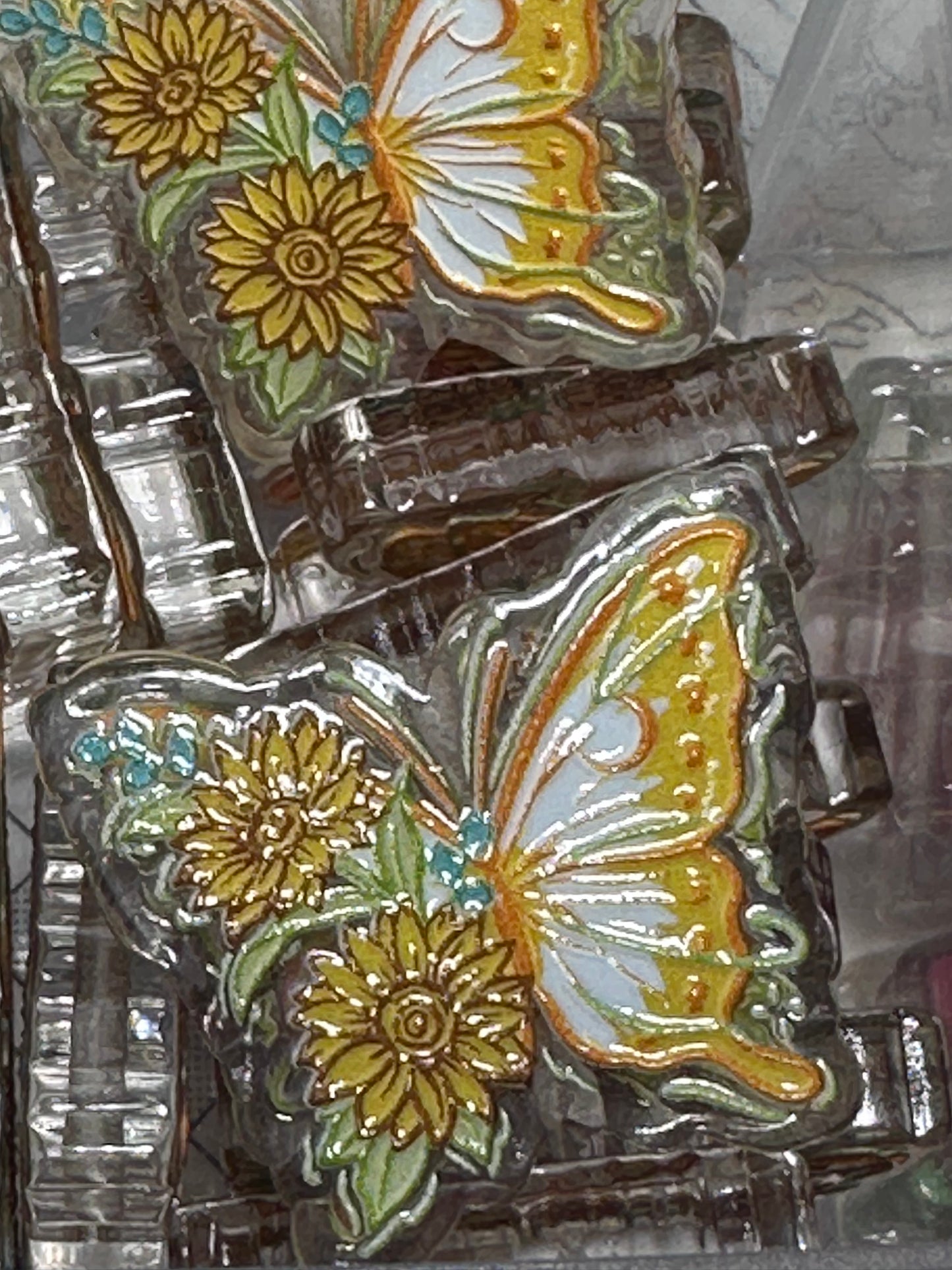 Yellow Sunflower butterfly acrylic focal bead- set of 2/ focal bead/ pen beading / keychain bead/ Summer/ Floral bead