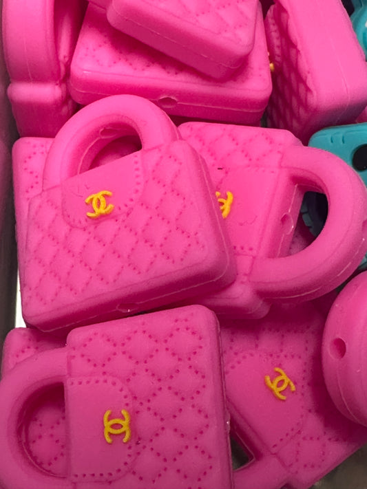 Pink Purse Handbag silicone bead/ focal bead /pen beading / keychain bead