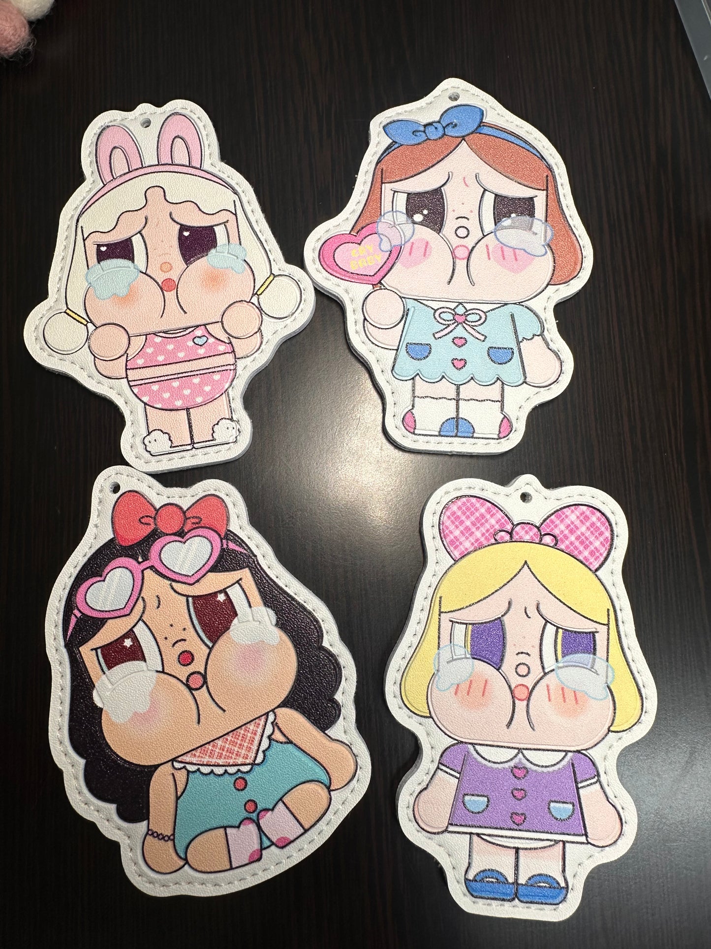 Cute Crying Girl Character Faux Leather Charms- for bag charms, keyrings, Christmas ornaments