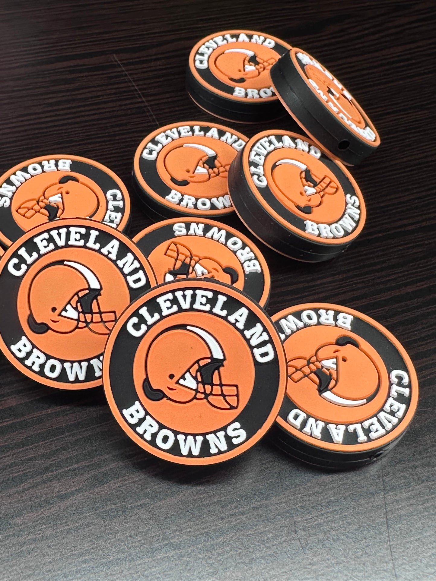 Football team Browns focal bead / football / round silicone bead/ style #3