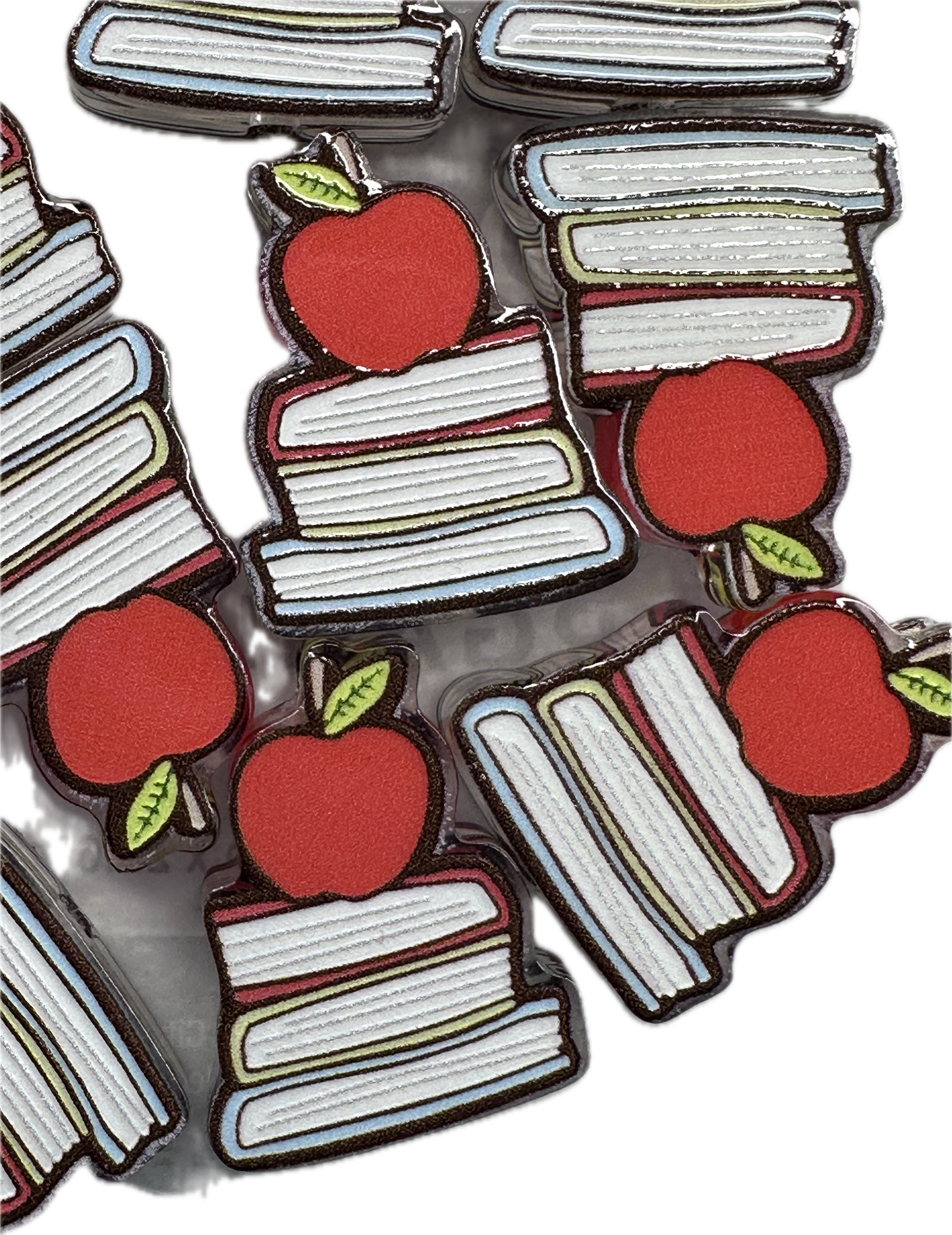 Books Apple acrylic focal bead- set of 2/ focal bead/ pen beading / keychain bead / teacher