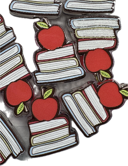 Books Apple acrylic focal bead- set of 2/ focal bead/ pen beading / keychain bead / teacher