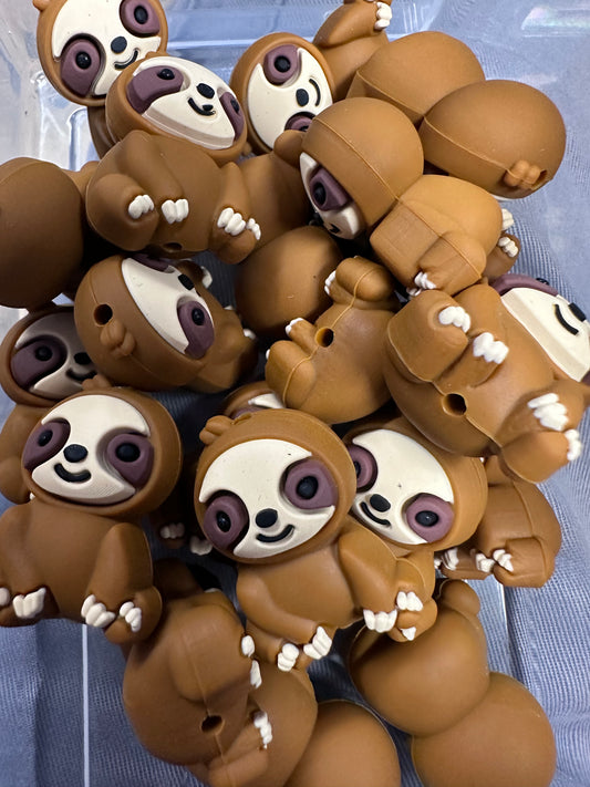 3D Sloth silicone bead/ Keychain bead