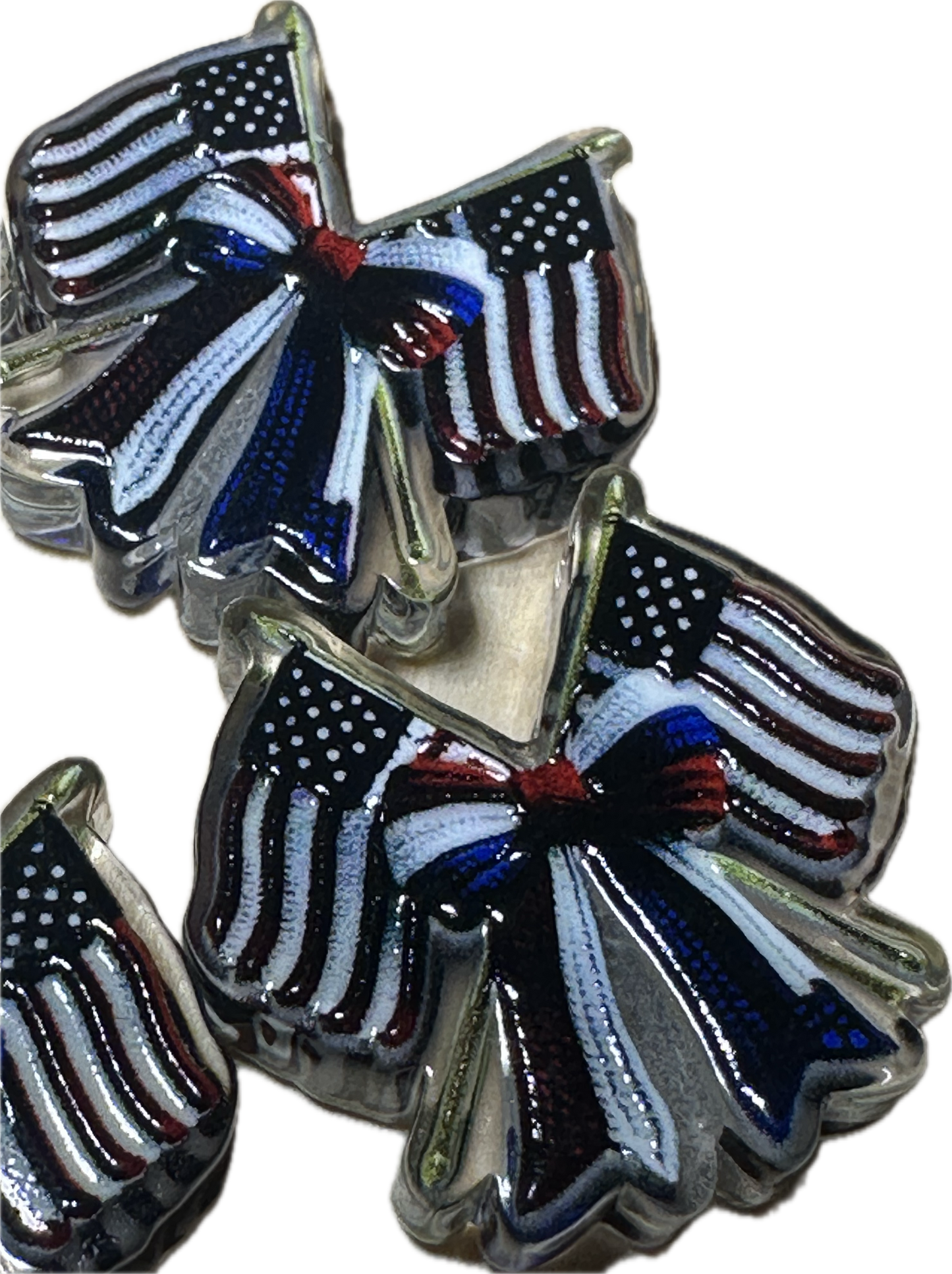 Patriotic Flags and Bow acrylic focal bead- set of 2/ focal bead/ pen beading / keychain bead/