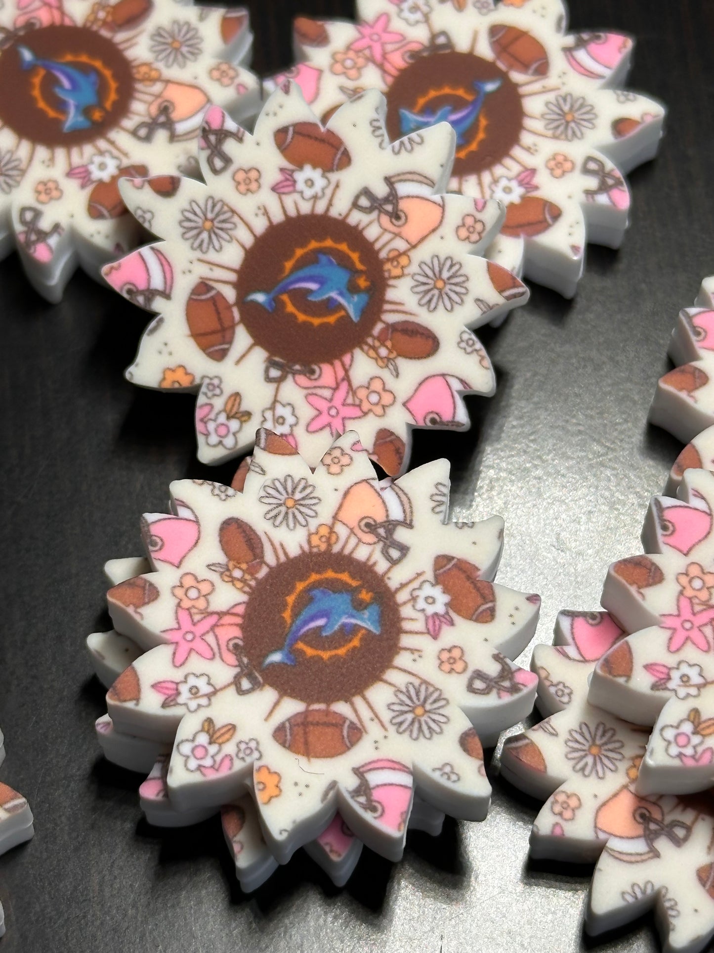 NEW Miami Dolphins focal bead/ flower sunburst shaped/ perfect for bag charms-cup charms-beaded pens