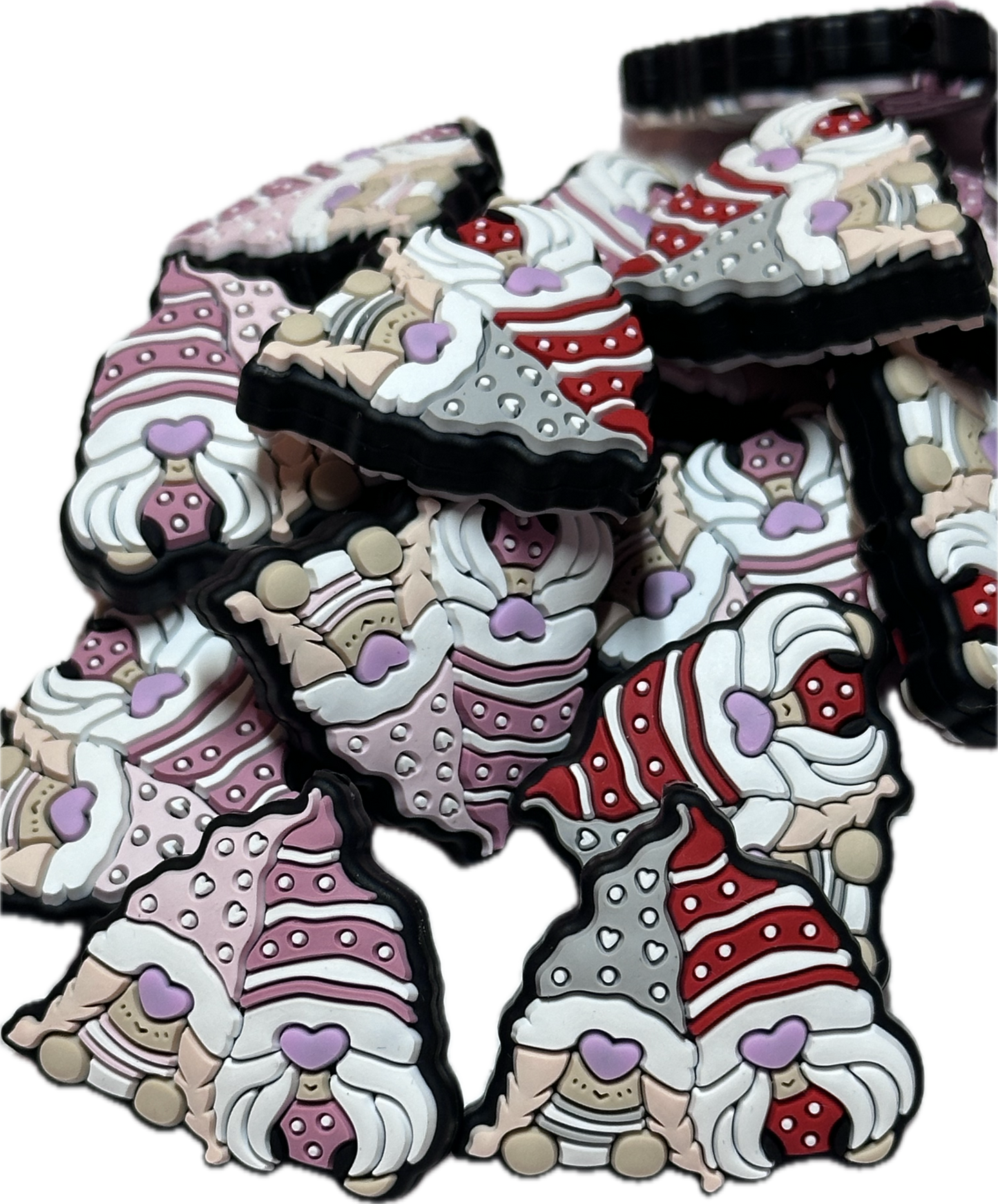 Cute gnome focal bead/ silicone/heart/ Valentines Day/Choose red or pink