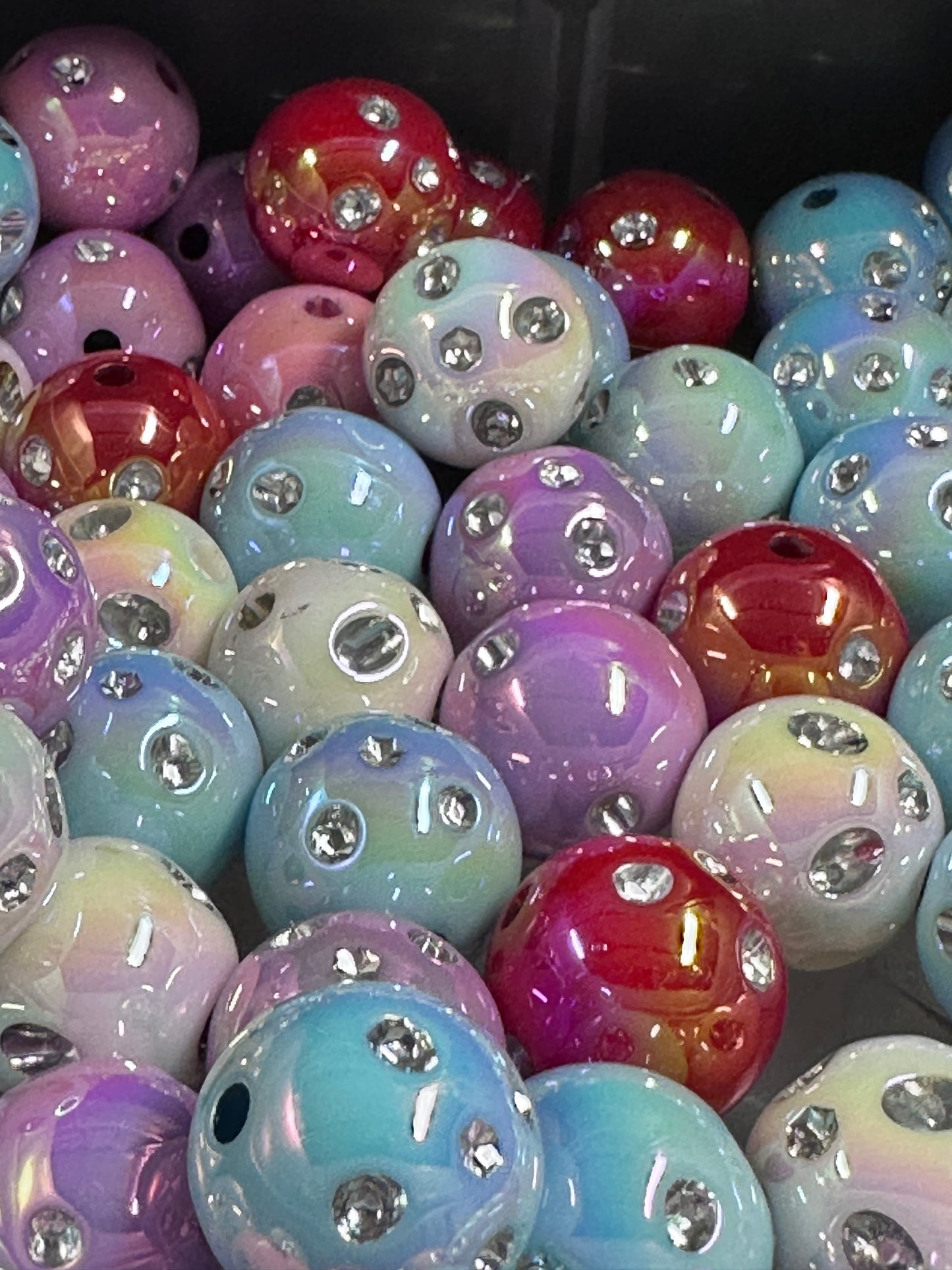 Dimpled rhinestone beads/ Ten (10) included/16mm Bead/ beadable pen/ jewelry/ keychain/