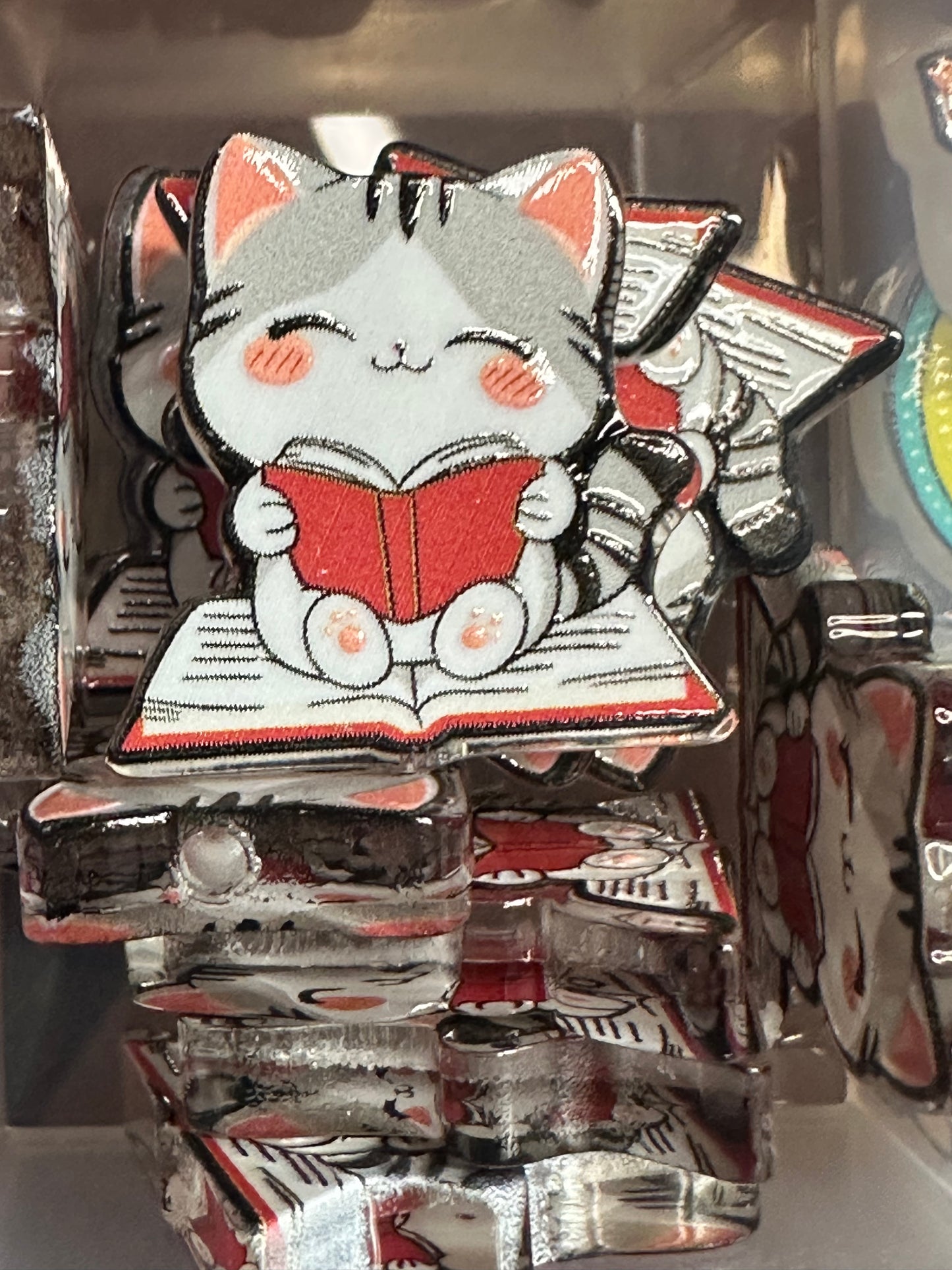 Cat reading a book acrylic focal bead- set of 2/ focal bead/ pen beading / keychain bead/
