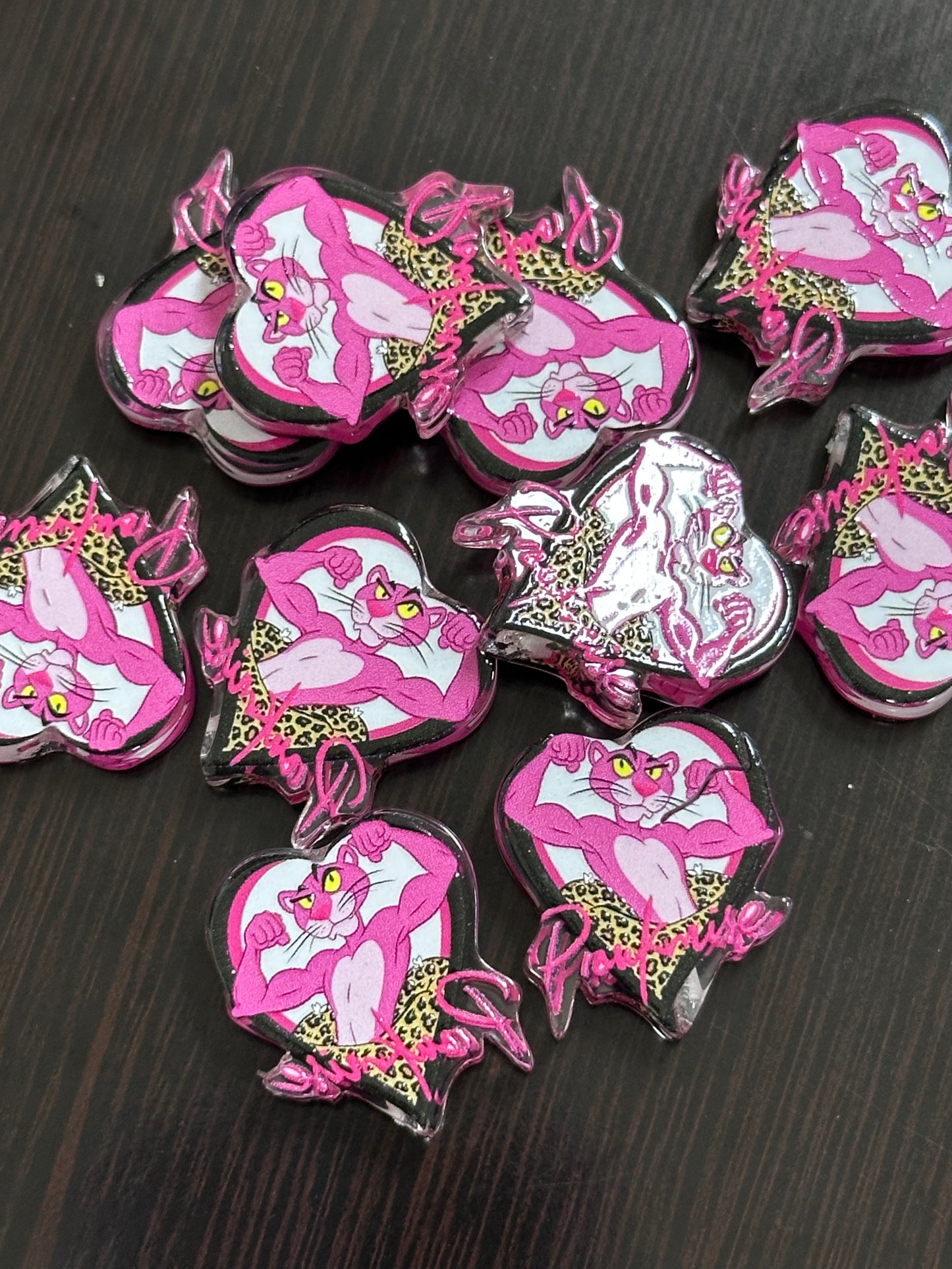 Pink cat acrylic focal bead- set of 2/ focal bead/ pen beading / keychain bead