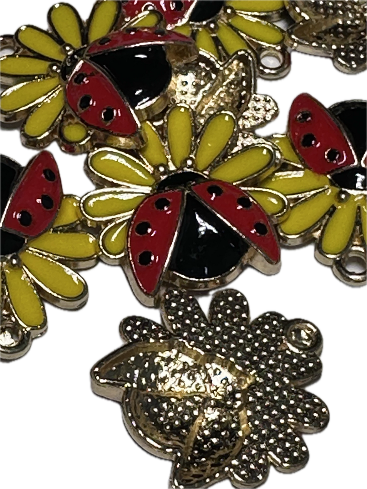 Ladybug on daisy Enameled metal charms// DIY charm bracelet/ DIY necklace