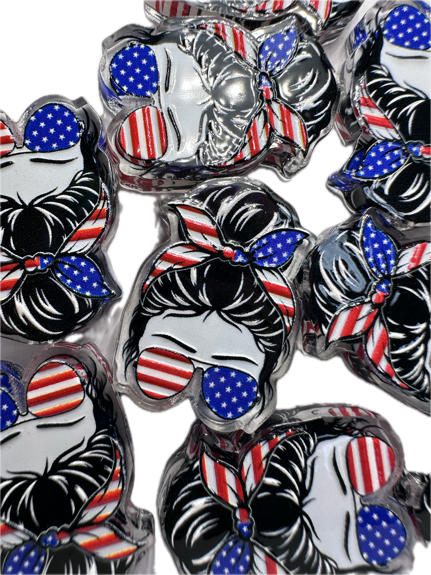 Patriotic girl acrylic focal bead- set of 2/ focal bead/ pen beading / keychain bead/ mom