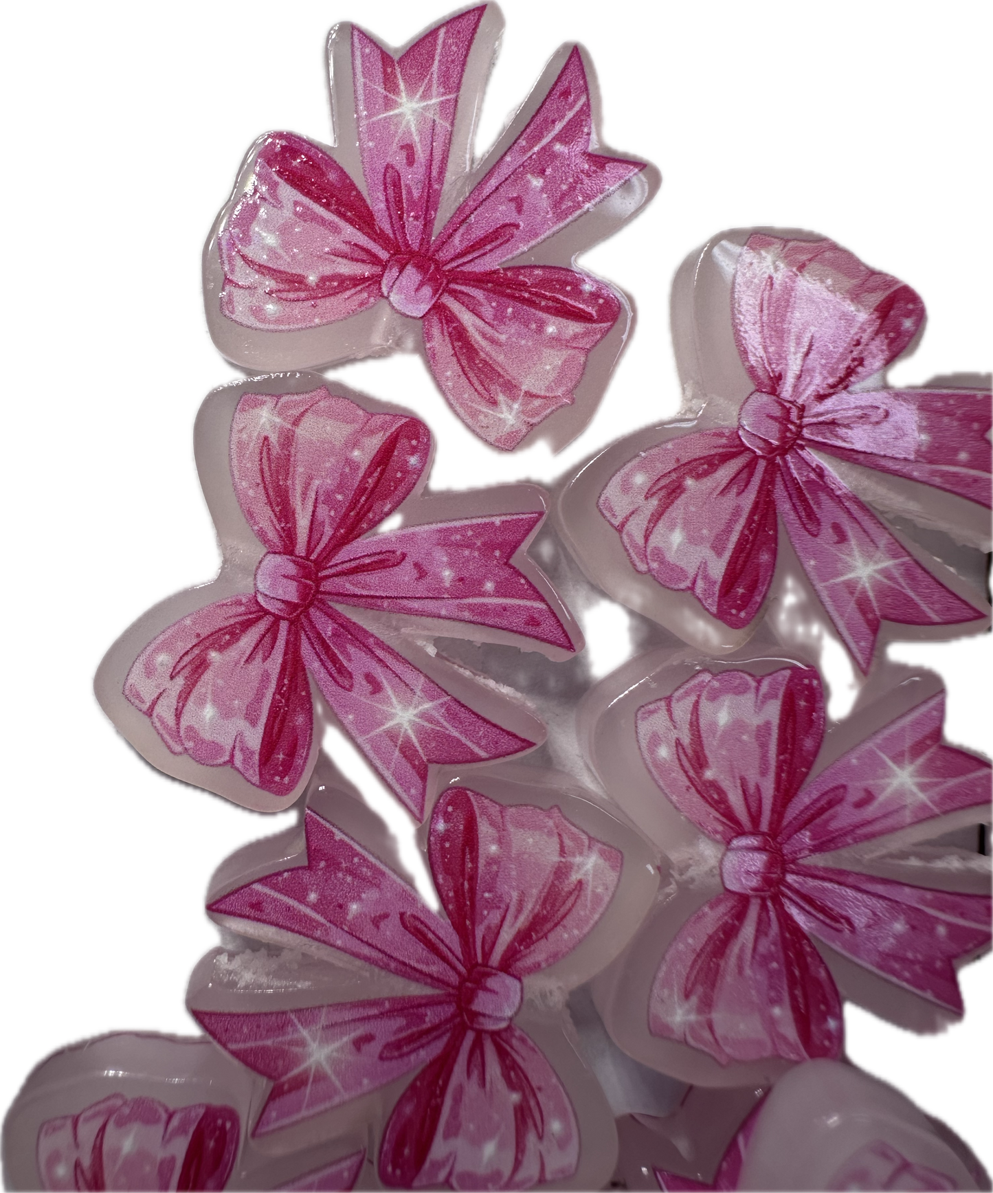 Luminous pink bow acrylic focal bead- set of 2/ focal bead/ pen beading / keychain bead/ glow in the dark