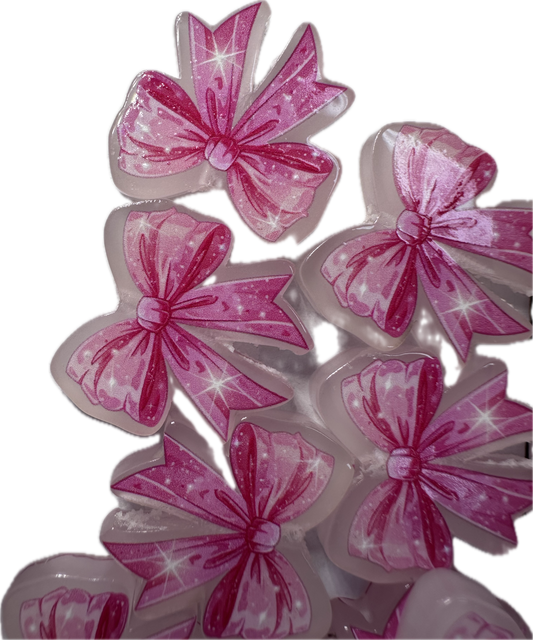Luminous pink bow acrylic focal bead- set of 2/ focal bead/ pen beading / keychain bead/ glow in the dark