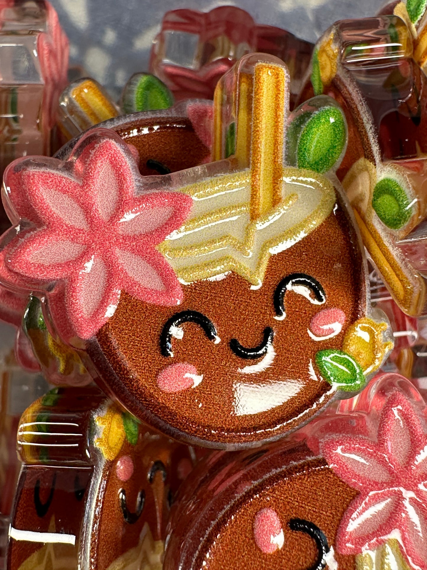 Pina colada drink acrylic focal bead- set of 2/ focal bead/ pen beading / keychain bead/ fruity coconut beverage