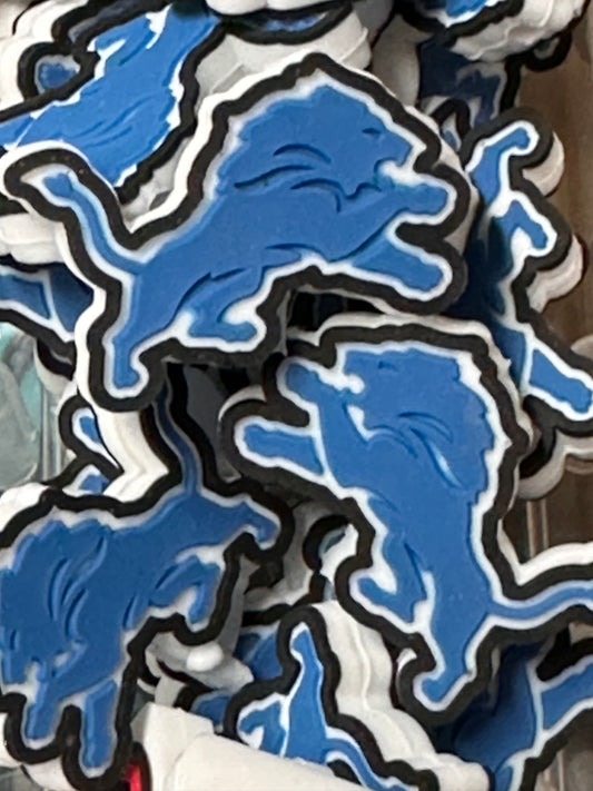Detroit Lions focal bead/ football/ silicone bead for DIY /Lion blue -grey outline