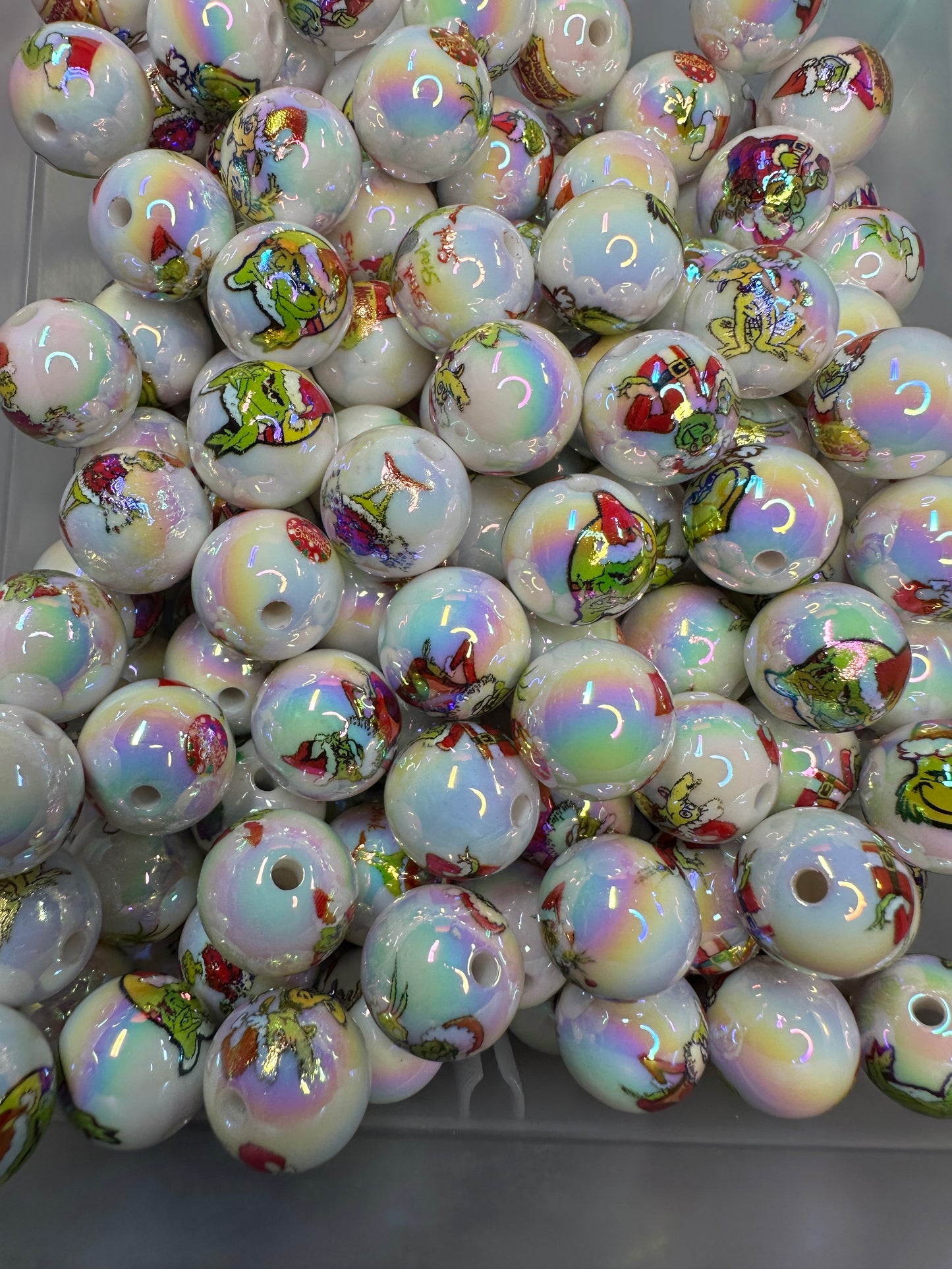 Acrylic white beads with Christmas designs on them included/ Bead/ beadable pen/ keychain bead/ Christmas bead/ Ten (10) beads/16mm (Copy)